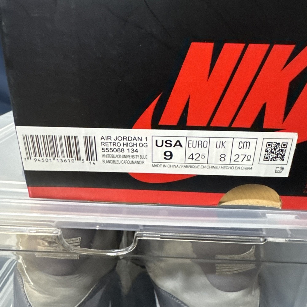 Nike Air Jordan 1 Retro High OG White Black University Blue Size 9 555088-134 - Picture 9 of 9